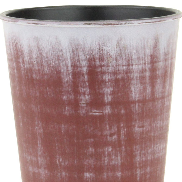 Brown recycled plastic round planter with whitewashed texture and dark inner rim