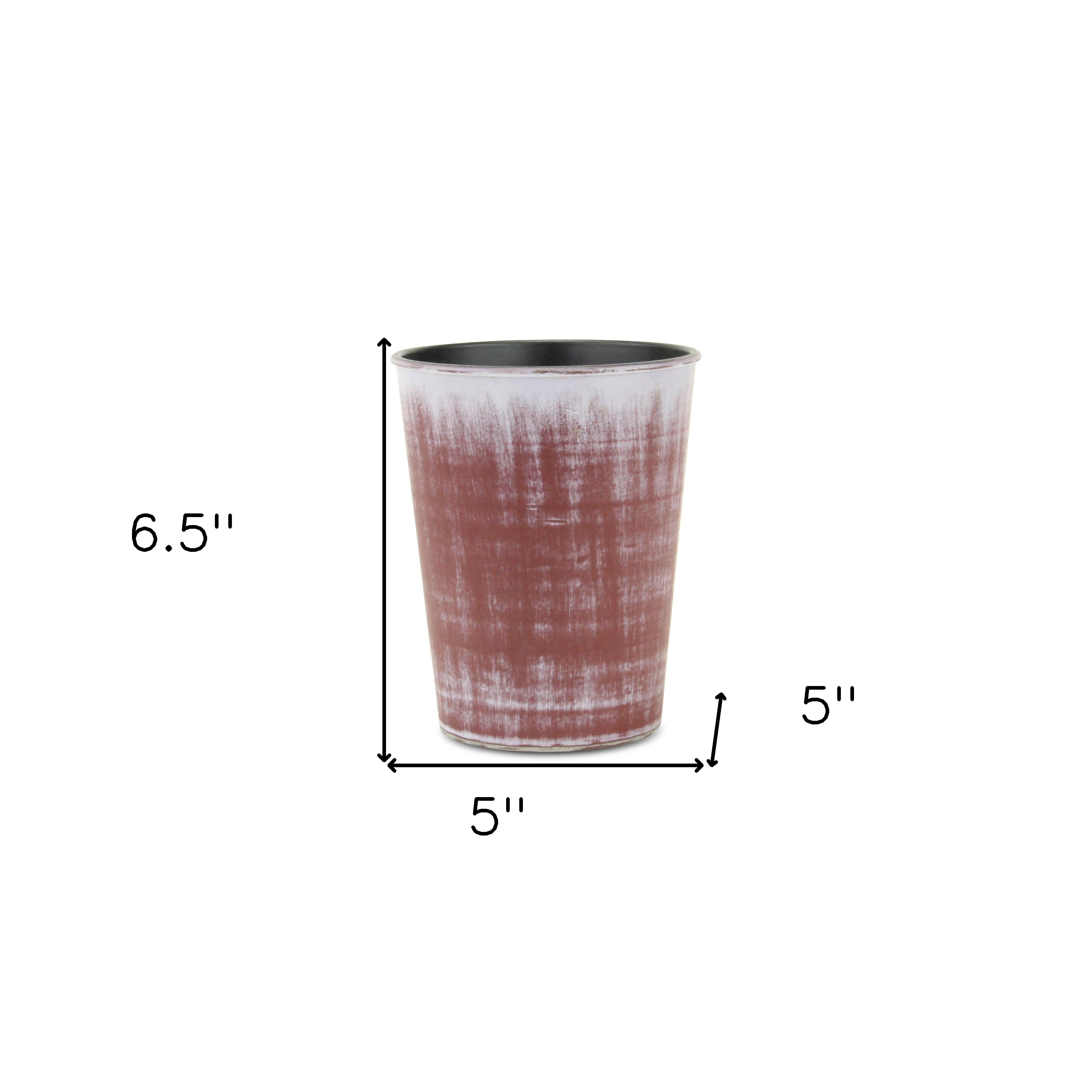 Brown round recycled plastic planter, 5 in diameter and 6.5 in height