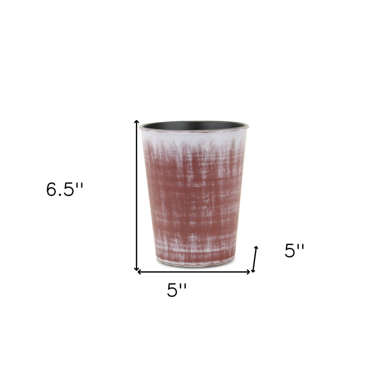 Brown round recycled plastic planter, 5 in diameter and 6.5 in height