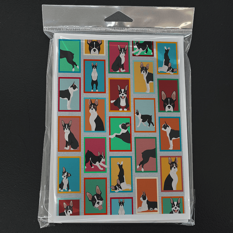 Boston Terrier greeting cards pack in clear plastic, colorful dog grid