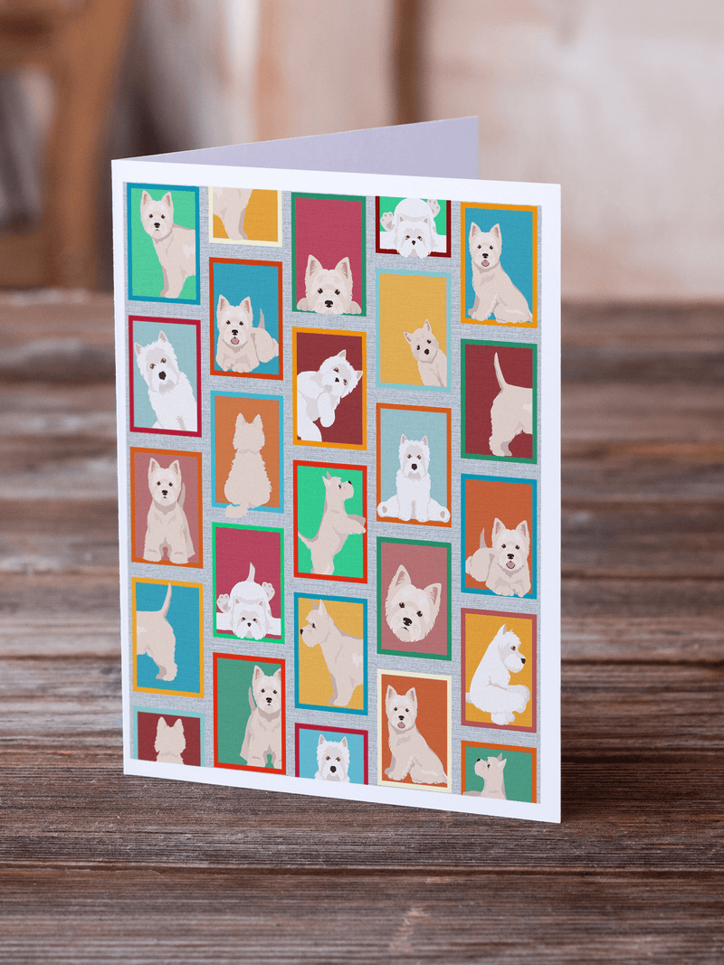 Westie greeting card with colorful framed collage of dog photos in square tiles