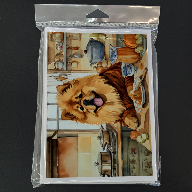 Packaged Chow chow fall greeting cards with kitchen dog and pumpkin artwork