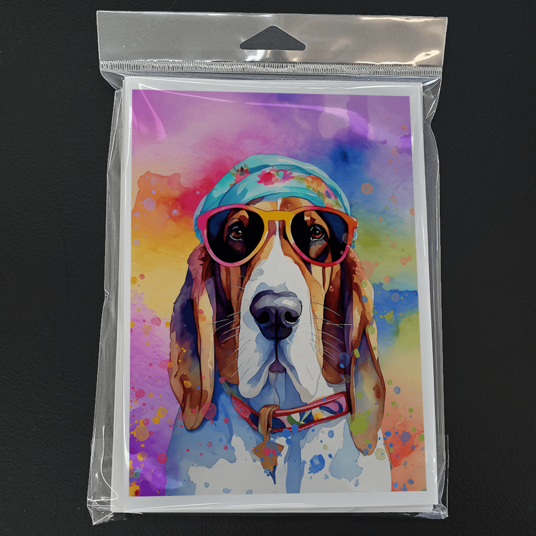 Pack of greeting cards featuring basset hound in hat and sunglasses