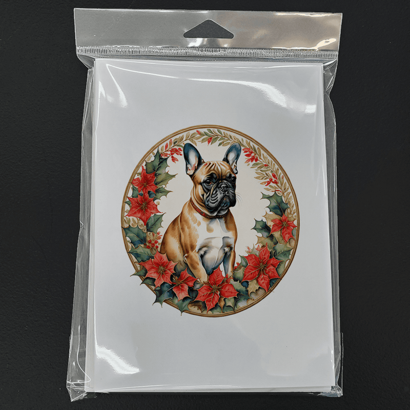 French bulldog Christmas greeting cards pack in clear plastic with wreath design