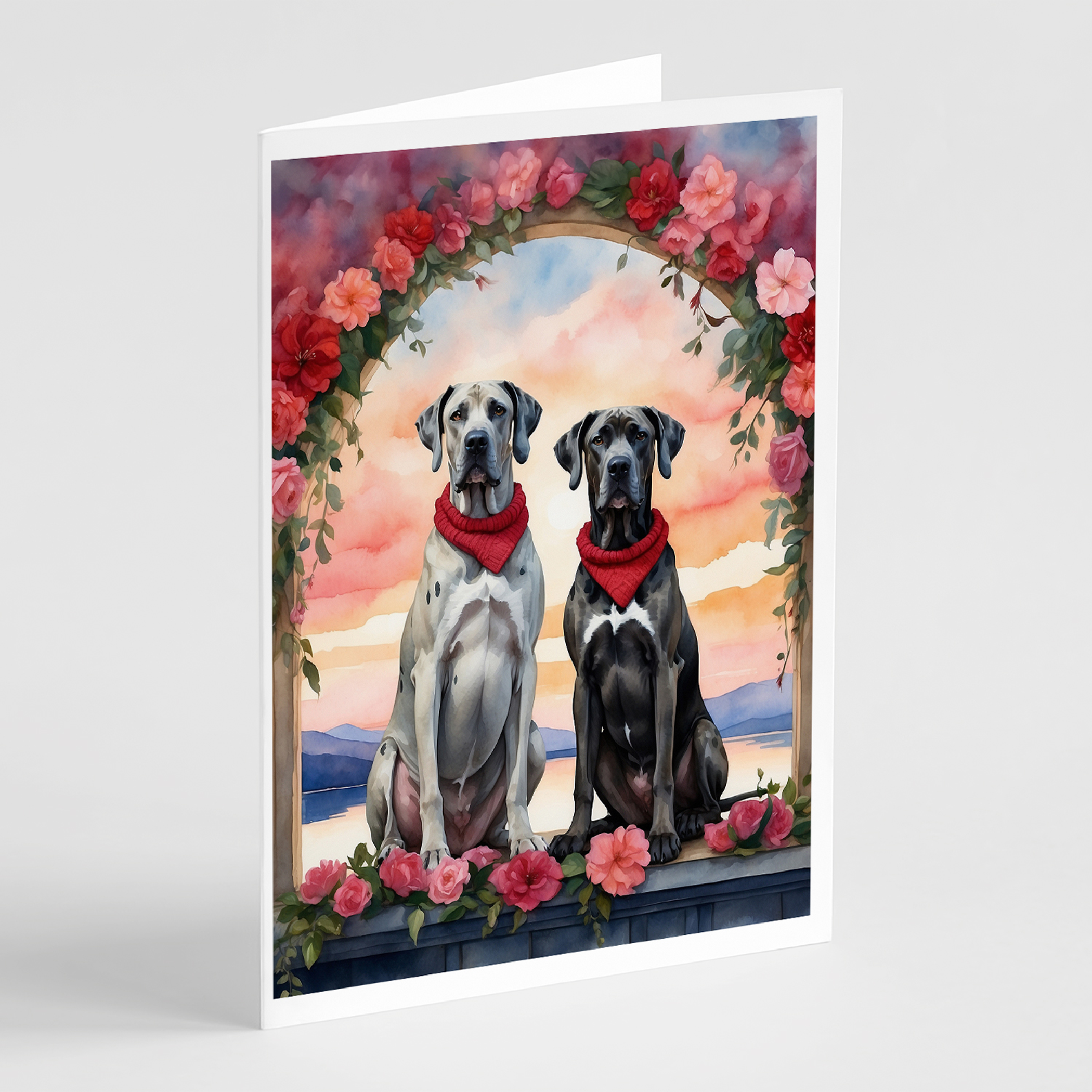 Great Dane Two Hearts Greeting Cards Pack of 8 Caroline's Treasures