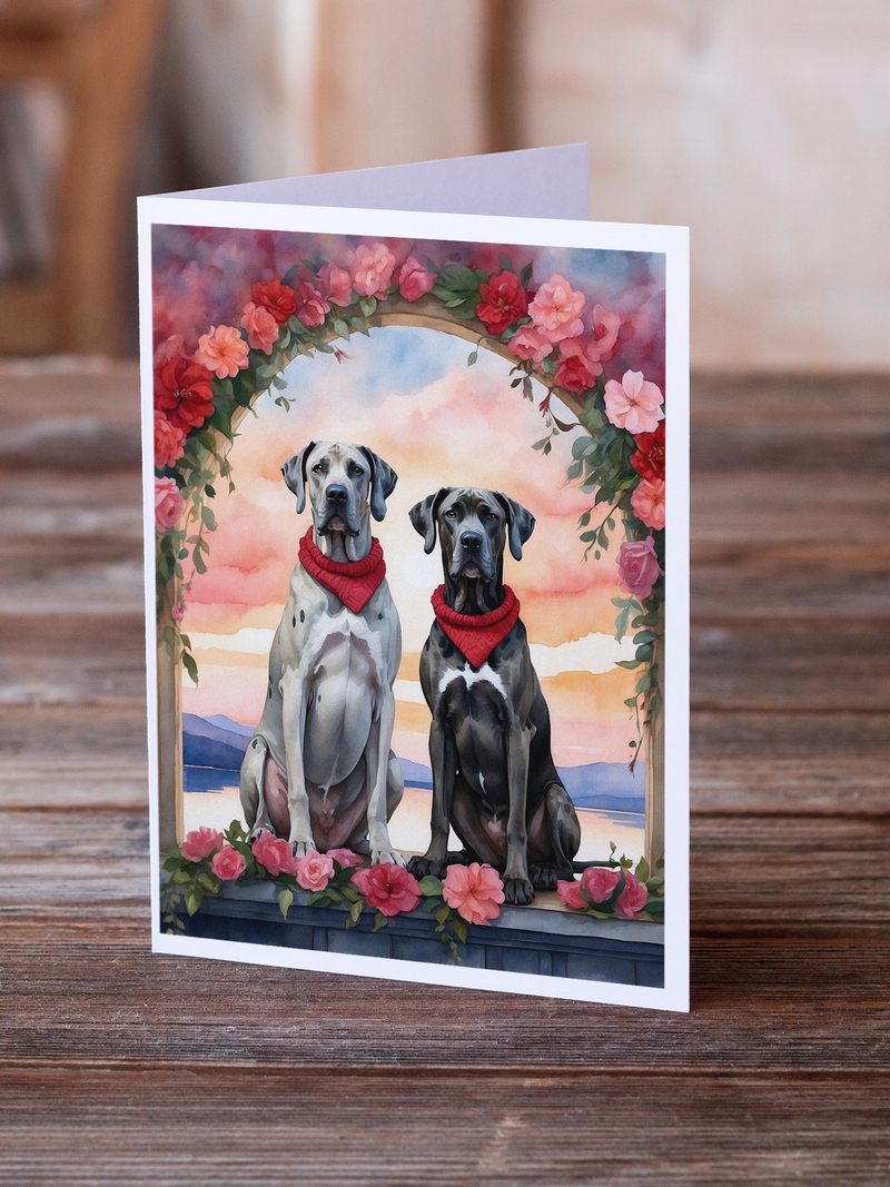Great Dane Two Hearts Greeting Cards Pack of 8 Caroline's Treasures