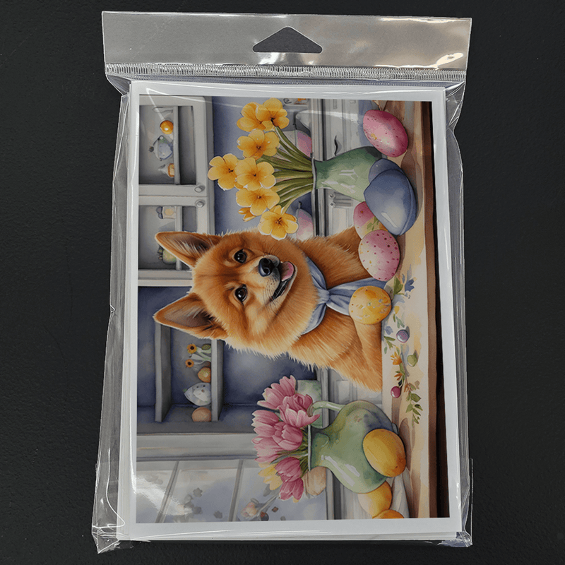 Easter greeting card pack in plastic with dog, eggs, and colorful flowers design