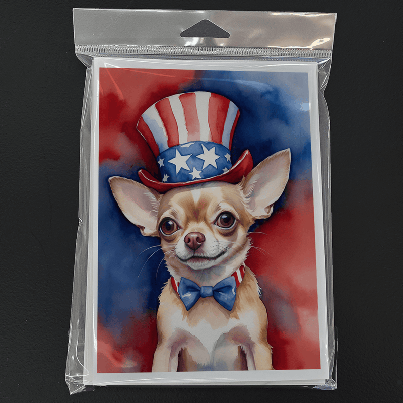 Patriotic greeting cards pack in clear plastic with Chihuahua wearing star hat