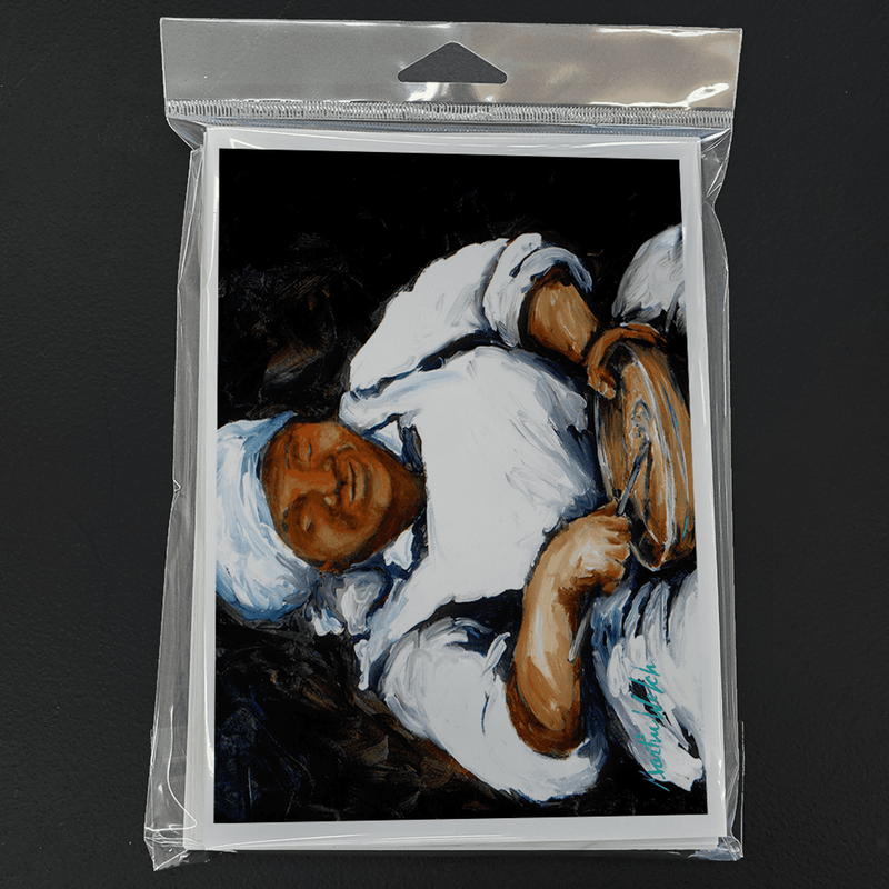 Greeting cards pack in clear plastic, featuring illustrated chef holding cornbread