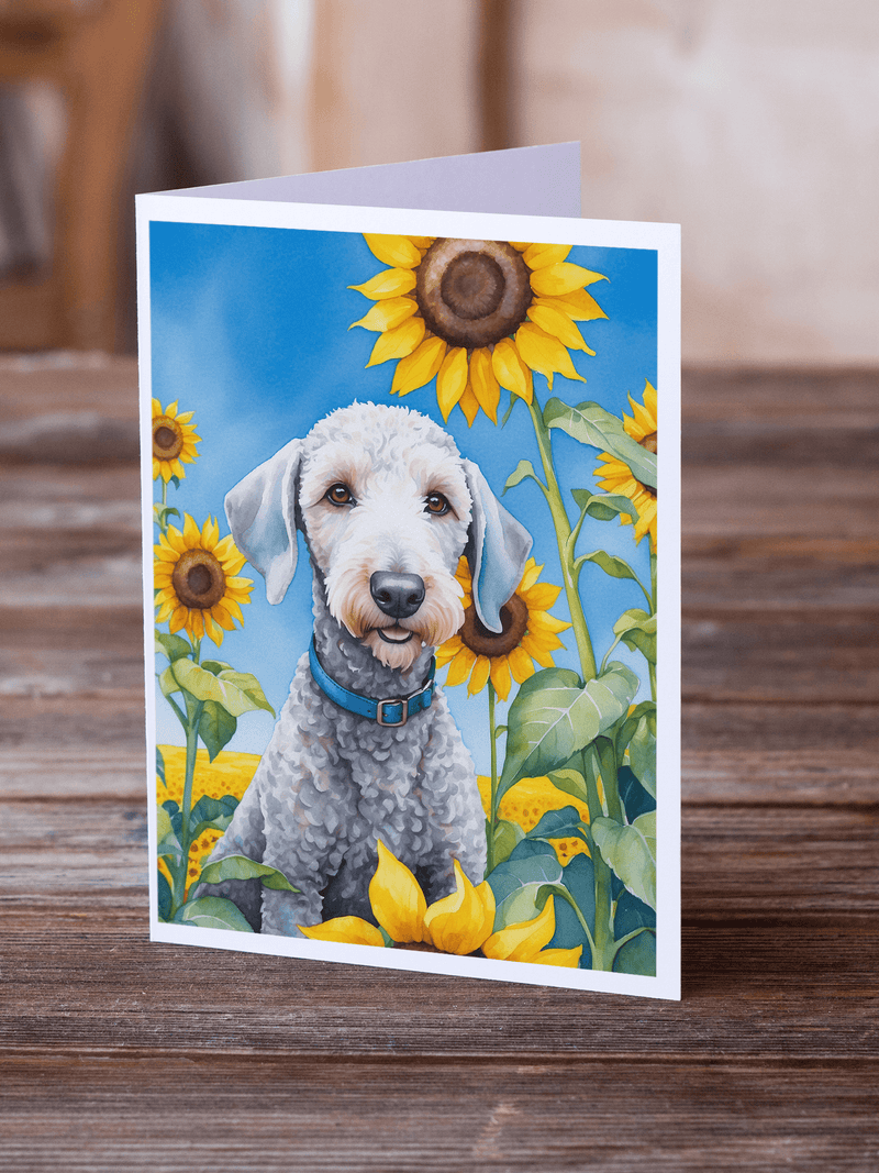 Bedlington terrier greeting card with sunflower illustration