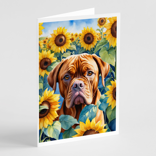 Sunflower greeting card featuring a Dogue de Bordeaux portrait with yellow flowers