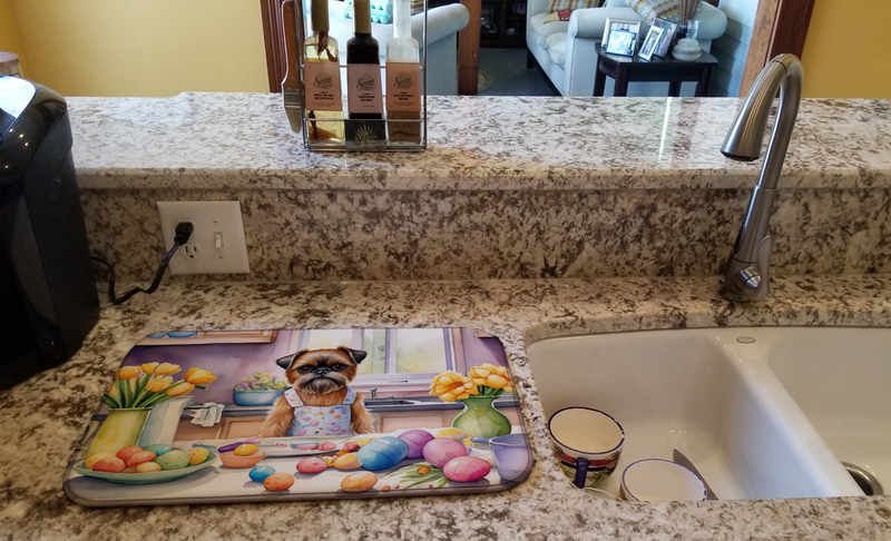 Dish drying mat with Brussels Griffon and Easter eggs artwork