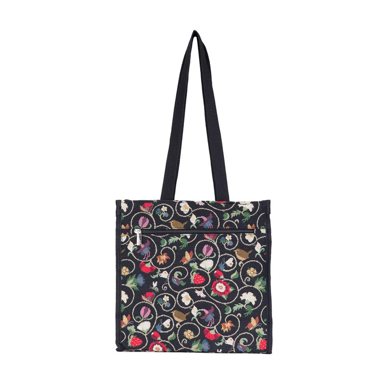 Black patterned square tote bag with two top handles