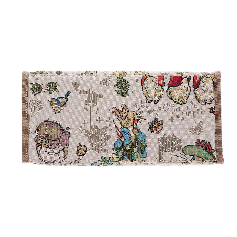 Rabbit print shopper bag panel with top handle loops and fabric lining