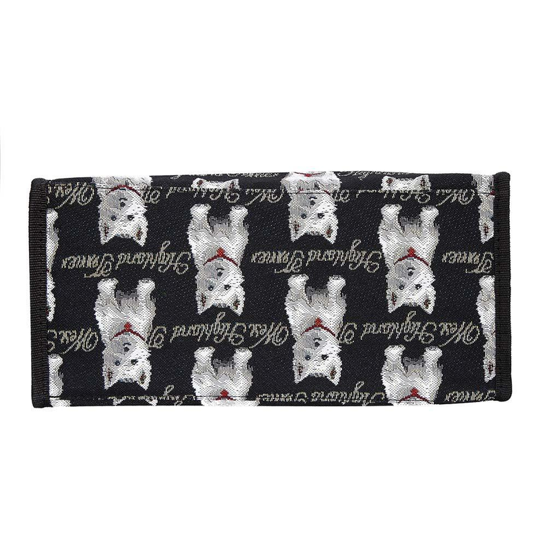 Black Westie dog patterned fabric shopper bag with reinforced top edge.