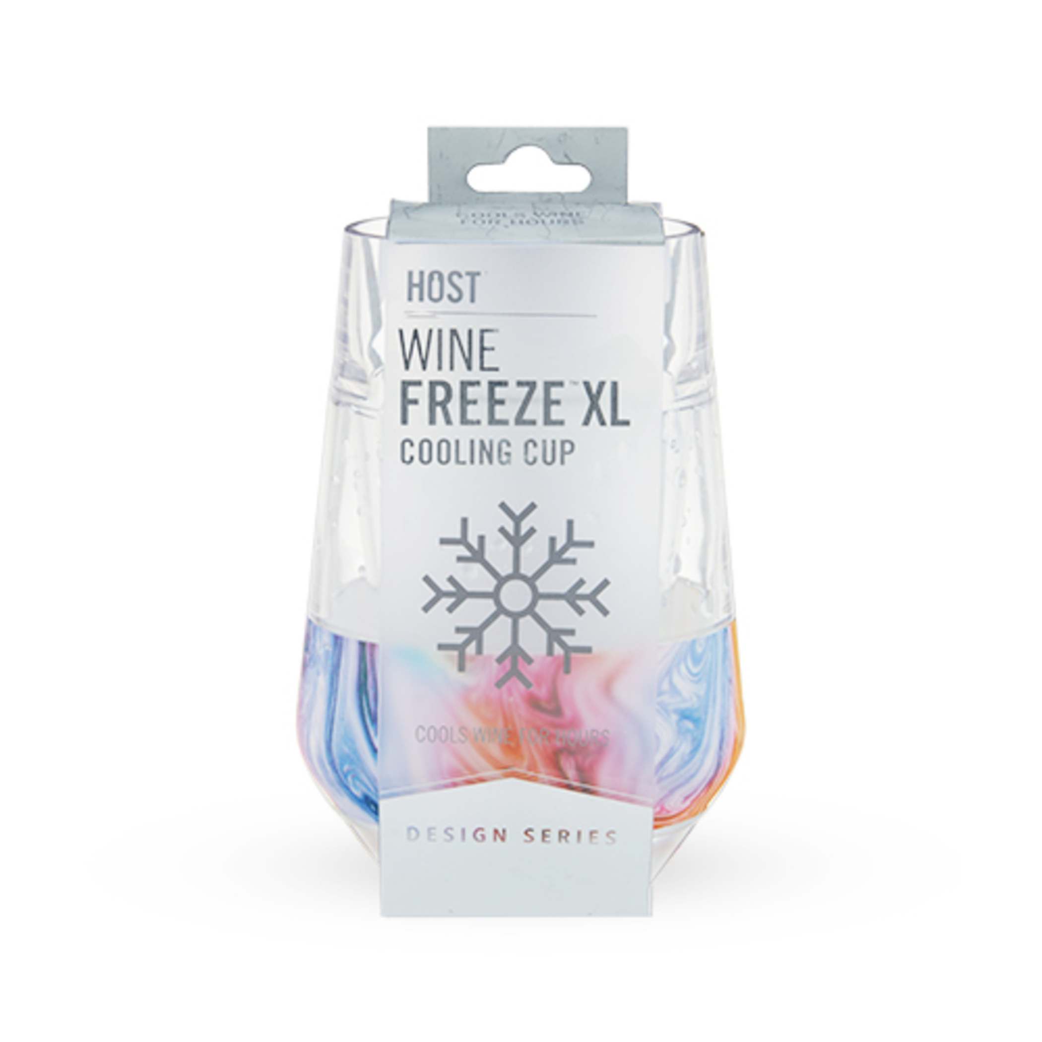 HOST Wine Freeze XL cooling cup in clear packaging with snowflake design