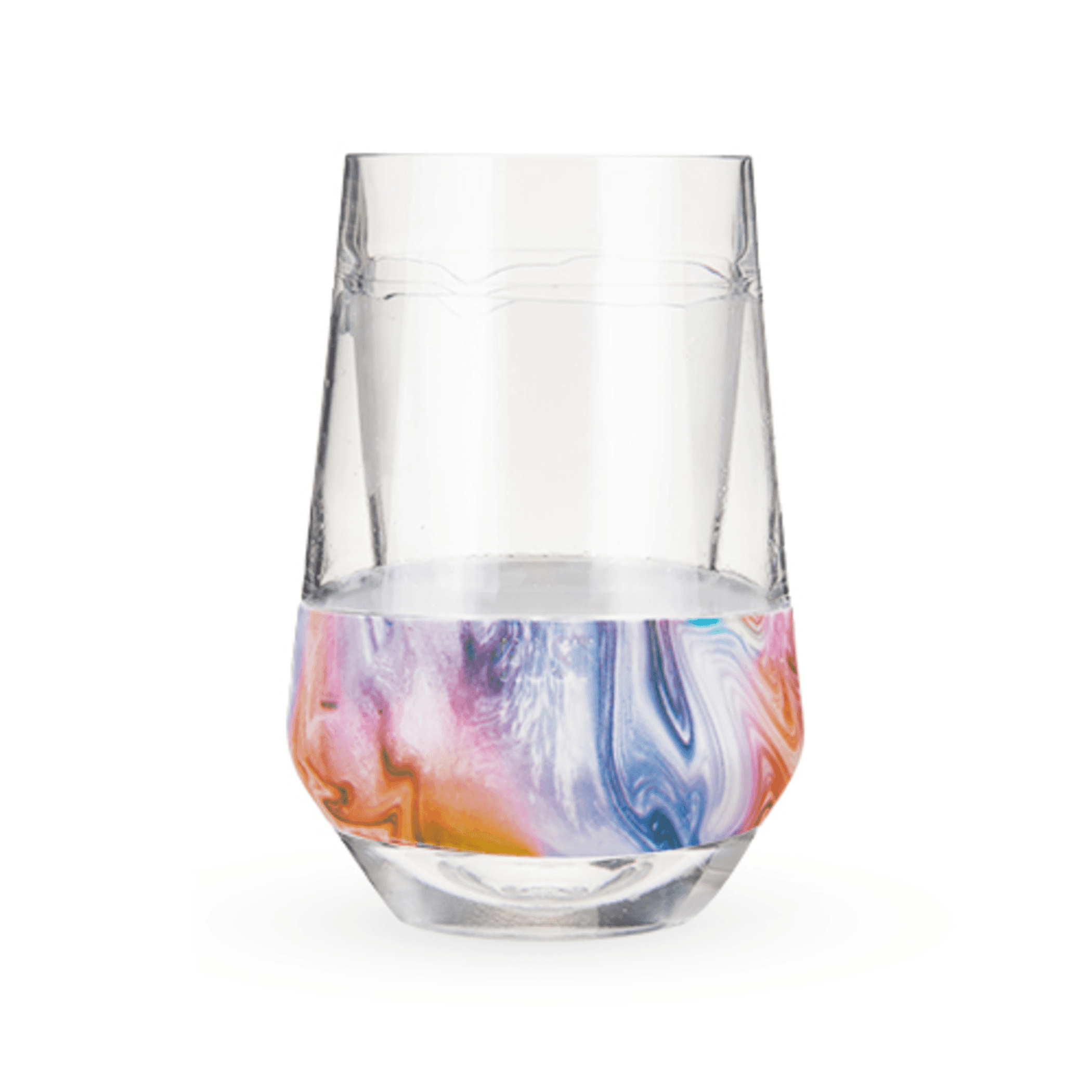 Clear-top wine cooling cup with marbled colored base, no branding