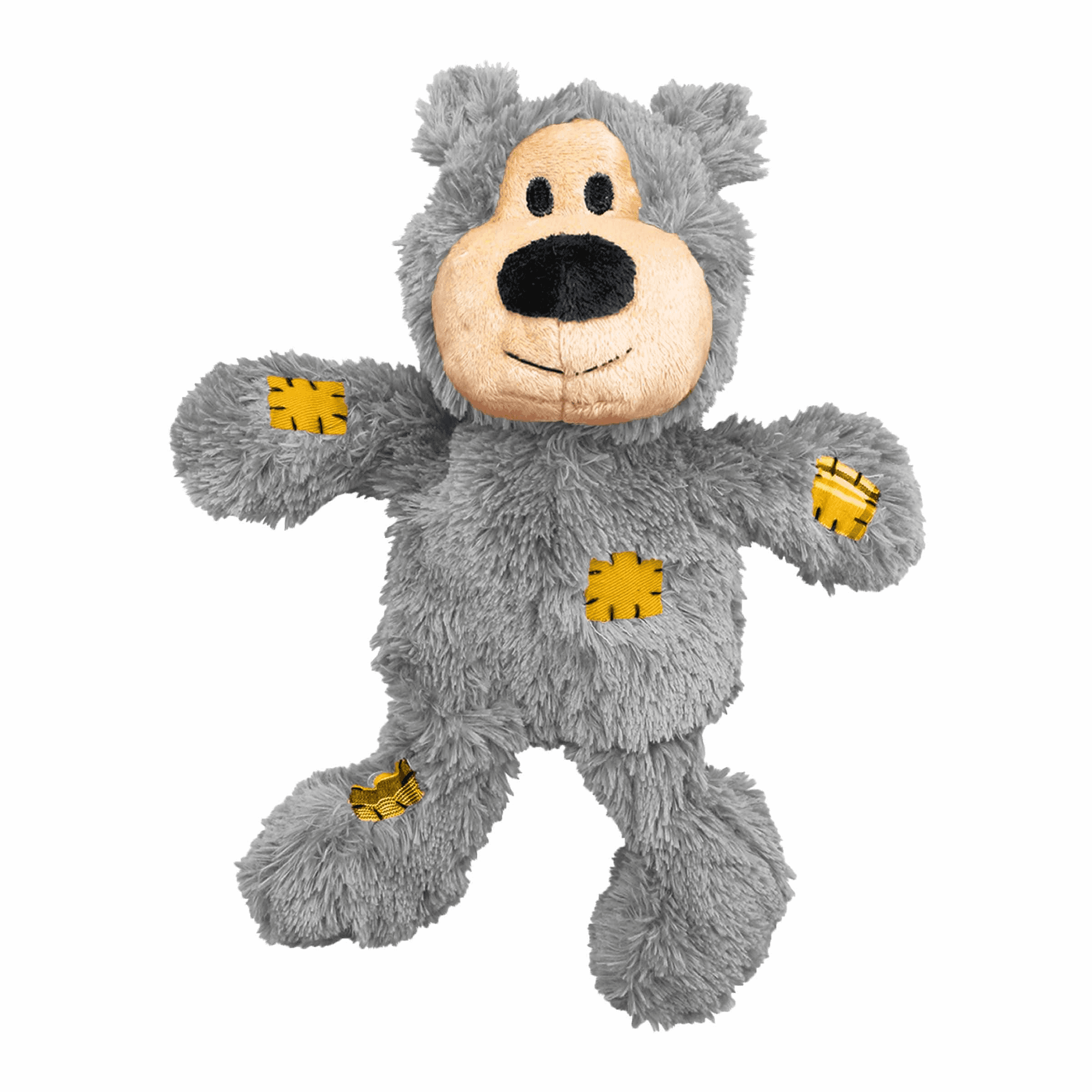 KONG® Wild Knots gray bear rope plush dog toy with yellow knot accents