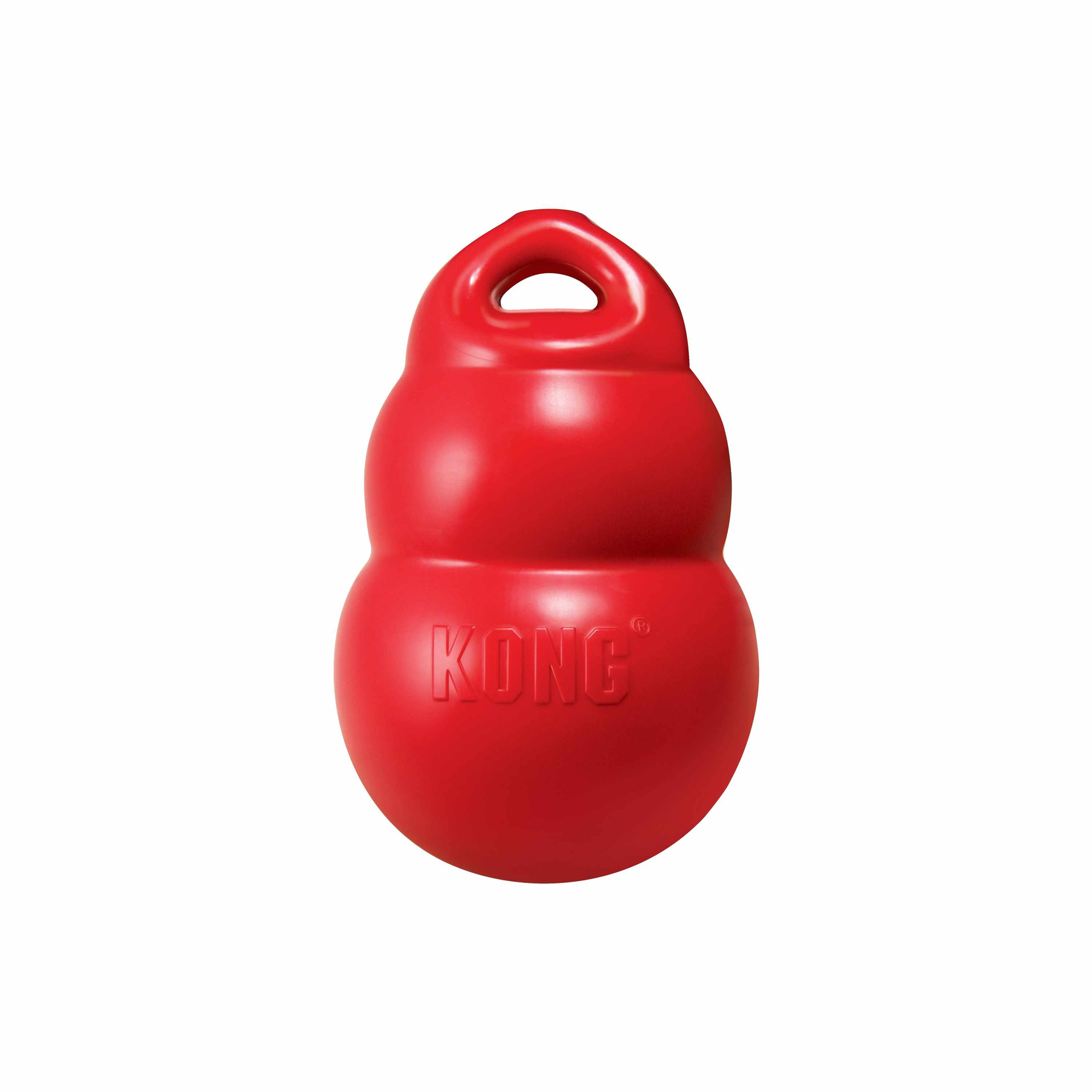 KONG® Bounzer® dog fetch toy, medium, red rubber ball with carry handle