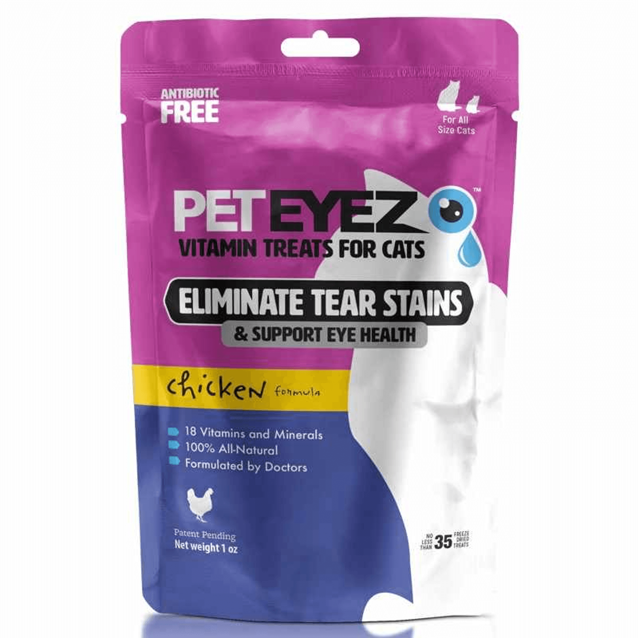 Pet Eyez cat vitamin treats chicken formula pouch, antibiotic-free, eliminate tear stains