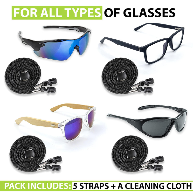 SIGONNA Eyeglasses String Holder Strap Cord   Eyeglass Chain for Men Women   Glasses Lanyard Holders Around Neck   Sports Eye Glass Straps Sunglass Retainer   5 Cords Black - GreatEagleInc