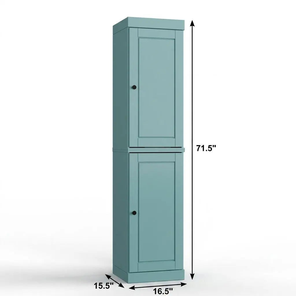 17" Aqua Solid Wood Free Standing Double Door Linen Cabinet Homeroots Organization