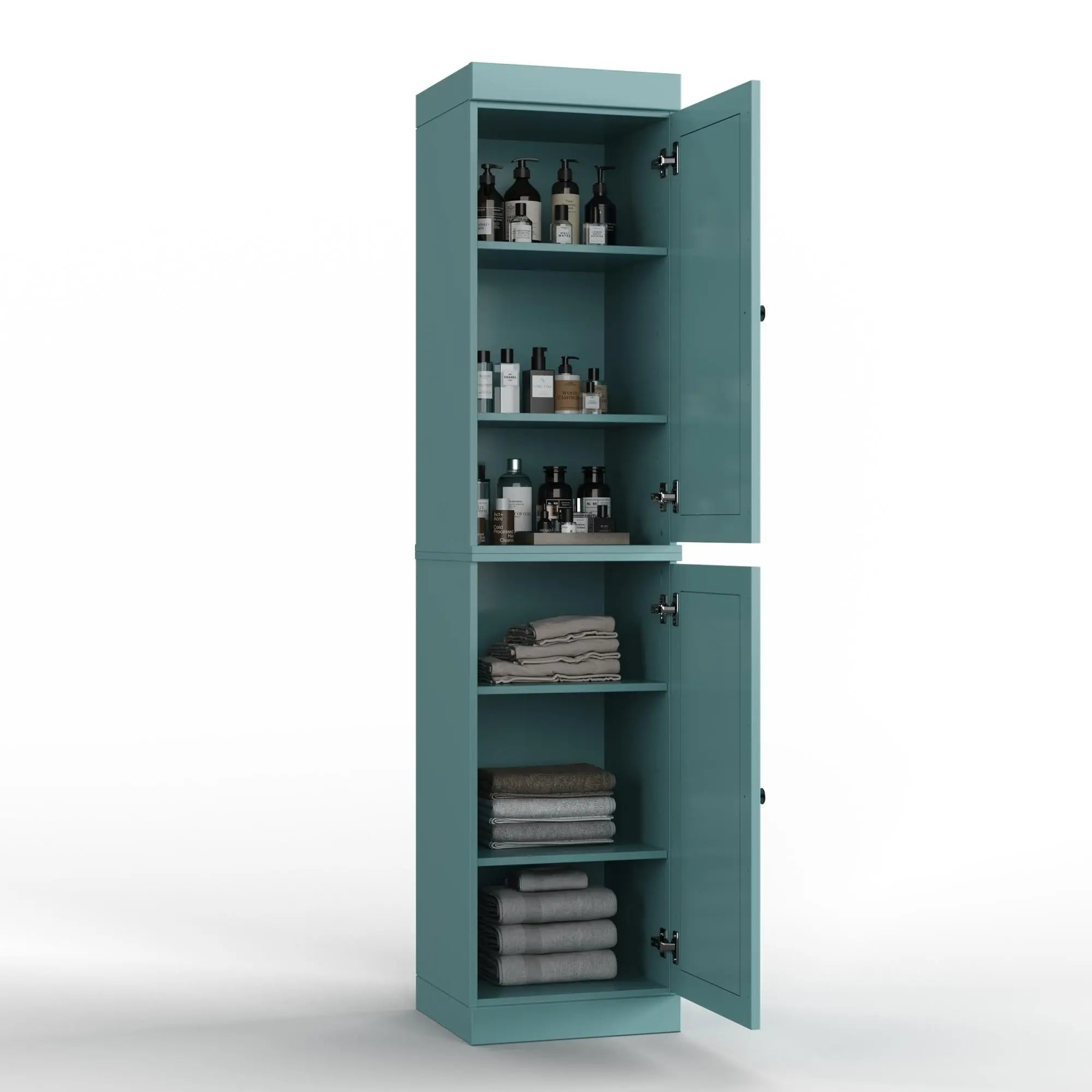 17" Aqua Solid Wood Free Standing Double Door Linen Cabinet Homeroots Organization