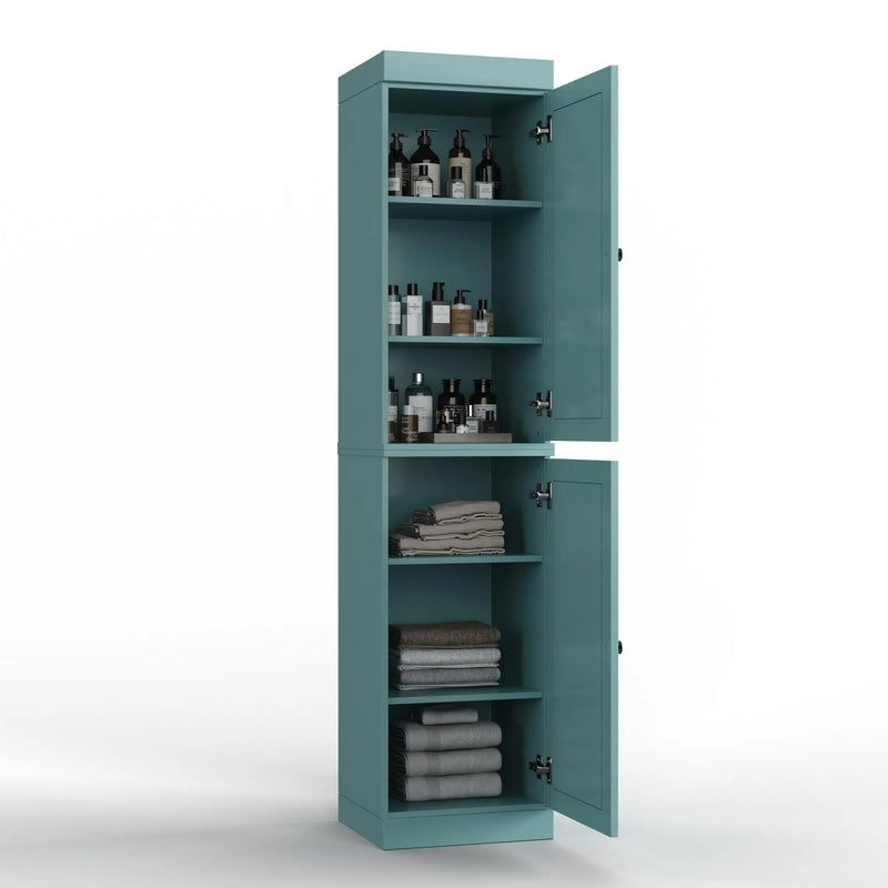 17" Aqua Solid Wood Free Standing Double Door Linen Cabinet Homeroots Organization
