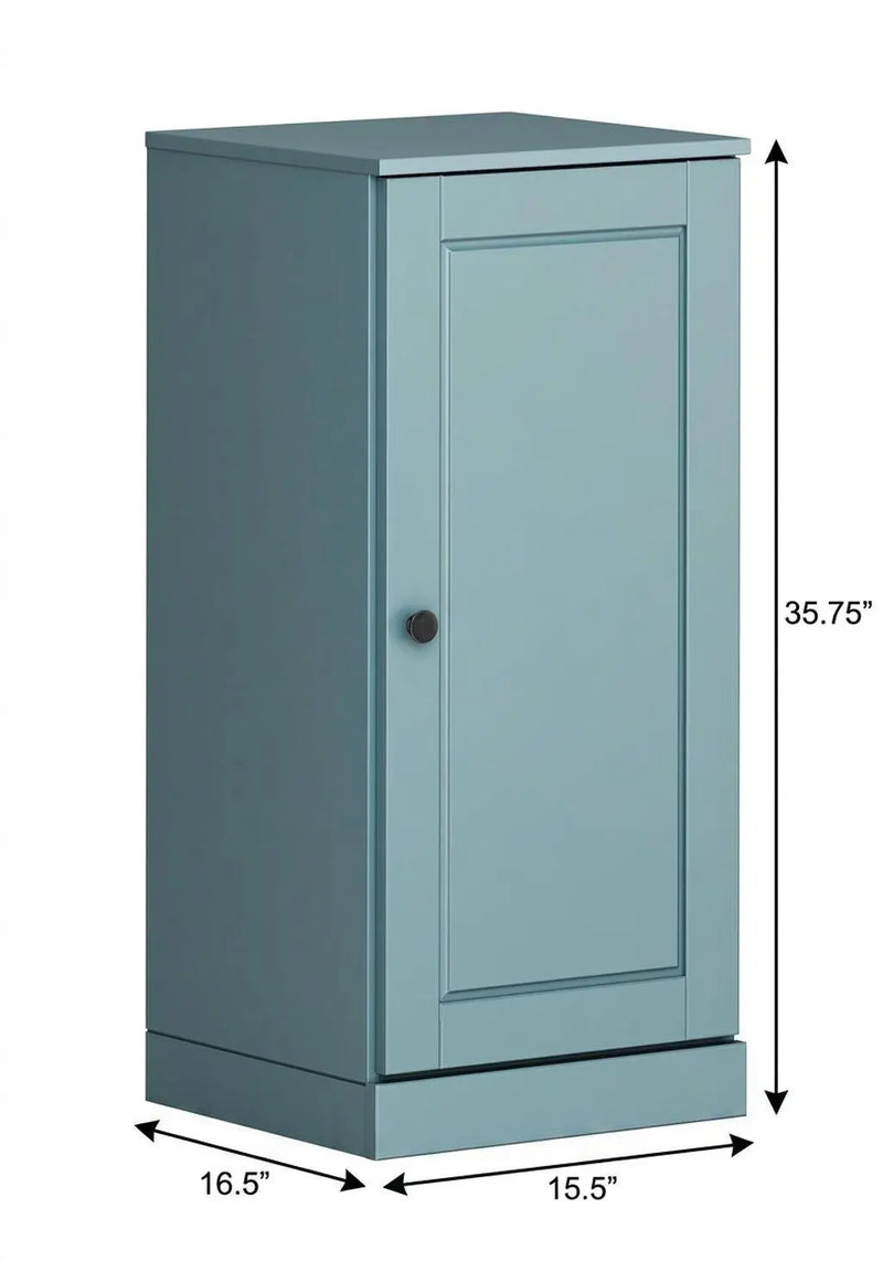 17" Aqua Solid Wood Free Standing Single Door Linen Cabinet Homeroots Organization