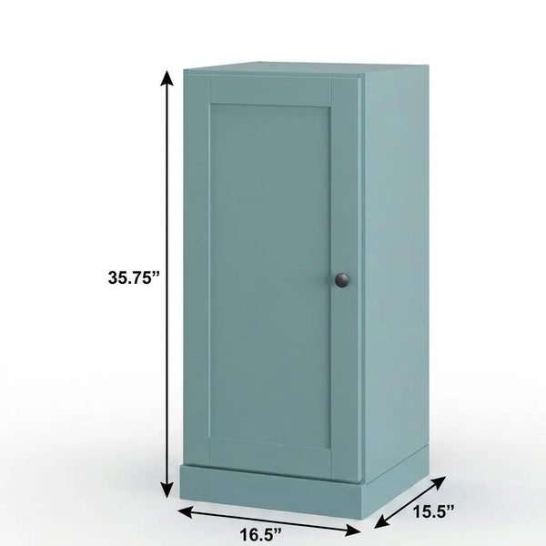 17" Aqua Solid Wood Free Standing Single Door Linen Cabinet Homeroots Organization
