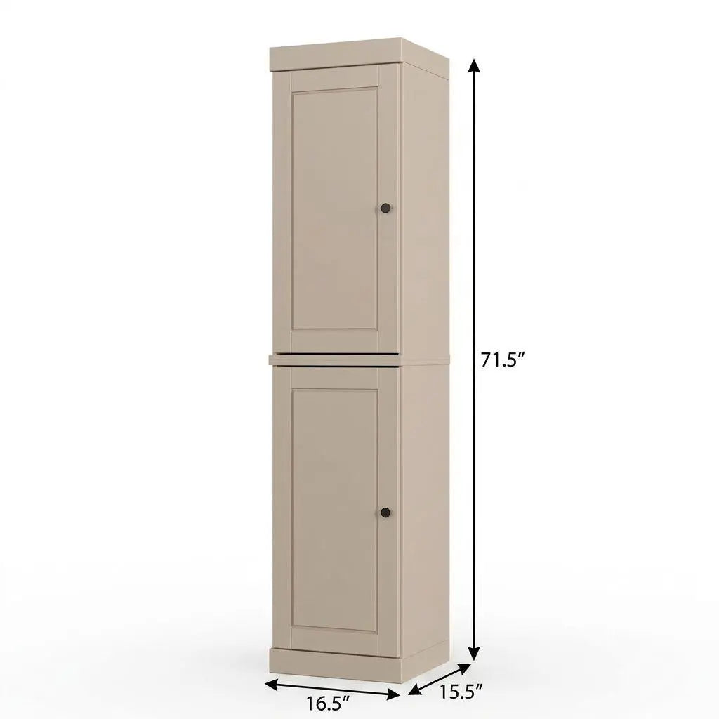 17" Beige Solid Wood Free Standing Double Door Linen Cabinet Homeroots Organization