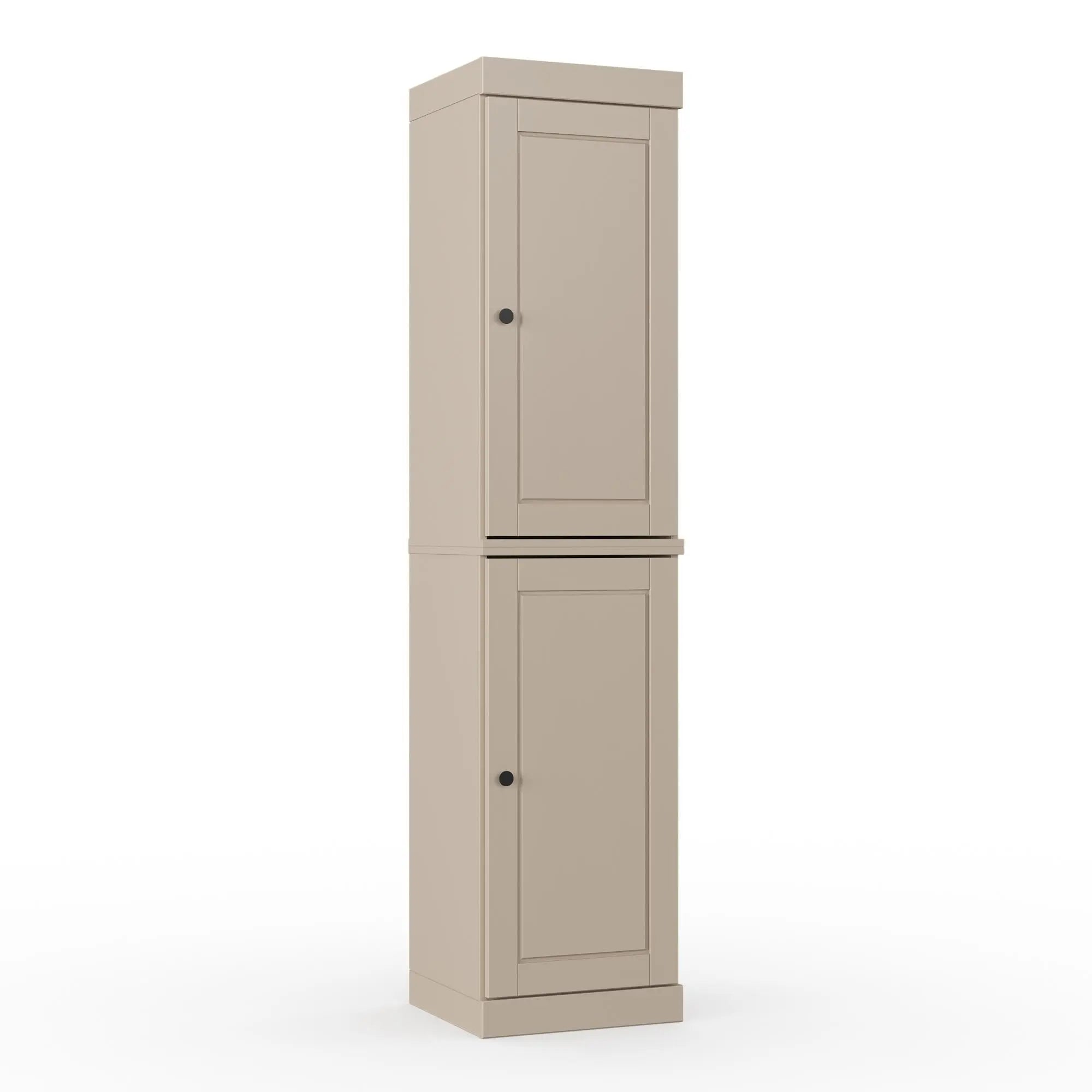 17" Beige Solid Wood Free Standing Double Door Linen Cabinet Homeroots Organization