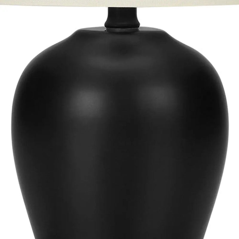 17" Black Ceramic Round Table Lamp With Ivory Drum Shade Homeroots Lighting