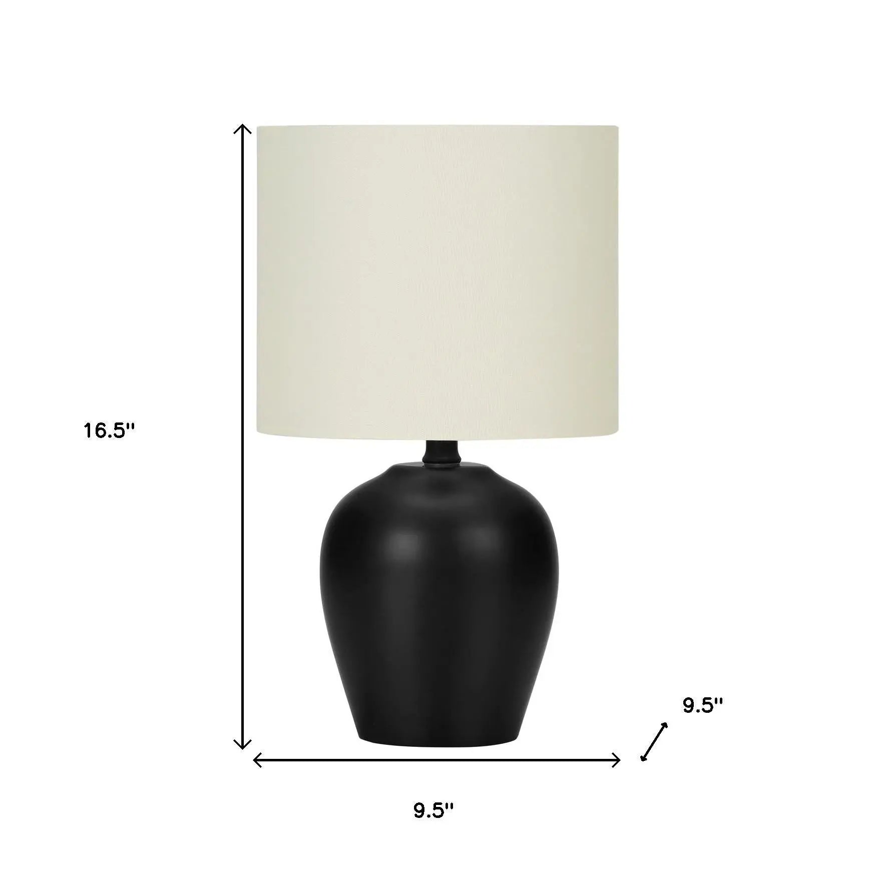 17" Black Ceramic Round Table Lamp With Ivory Drum Shade Homeroots Lighting