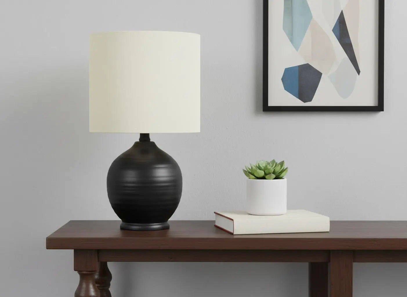 17" Black Ceramic Round Table Lamp With Ivory Drum Shade Homeroots Lighting