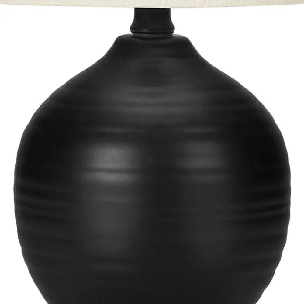 17" Black Ceramic Round Table Lamp With Ivory Drum Shade Homeroots Lighting