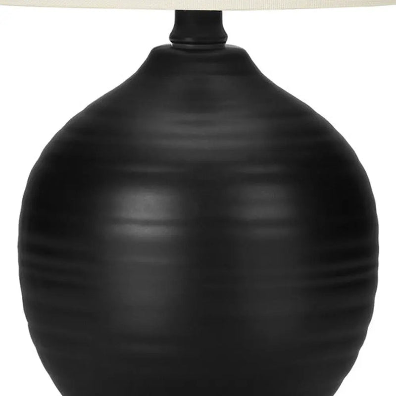 17" Black Ceramic Round Table Lamp With Ivory Drum Shade Homeroots Lighting