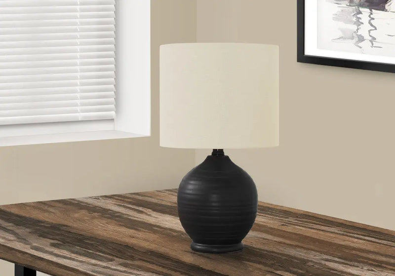 17" Black Ceramic Round Table Lamp With Ivory Drum Shade Homeroots Lighting
