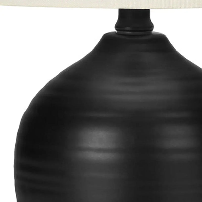 17" Black Ceramic Round Table Lamp With Ivory Drum Shade Homeroots Lighting