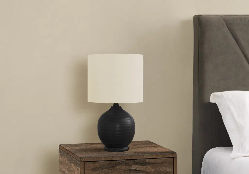 17" Black Ceramic Round Table Lamp With Ivory Drum Shade Homeroots Lighting