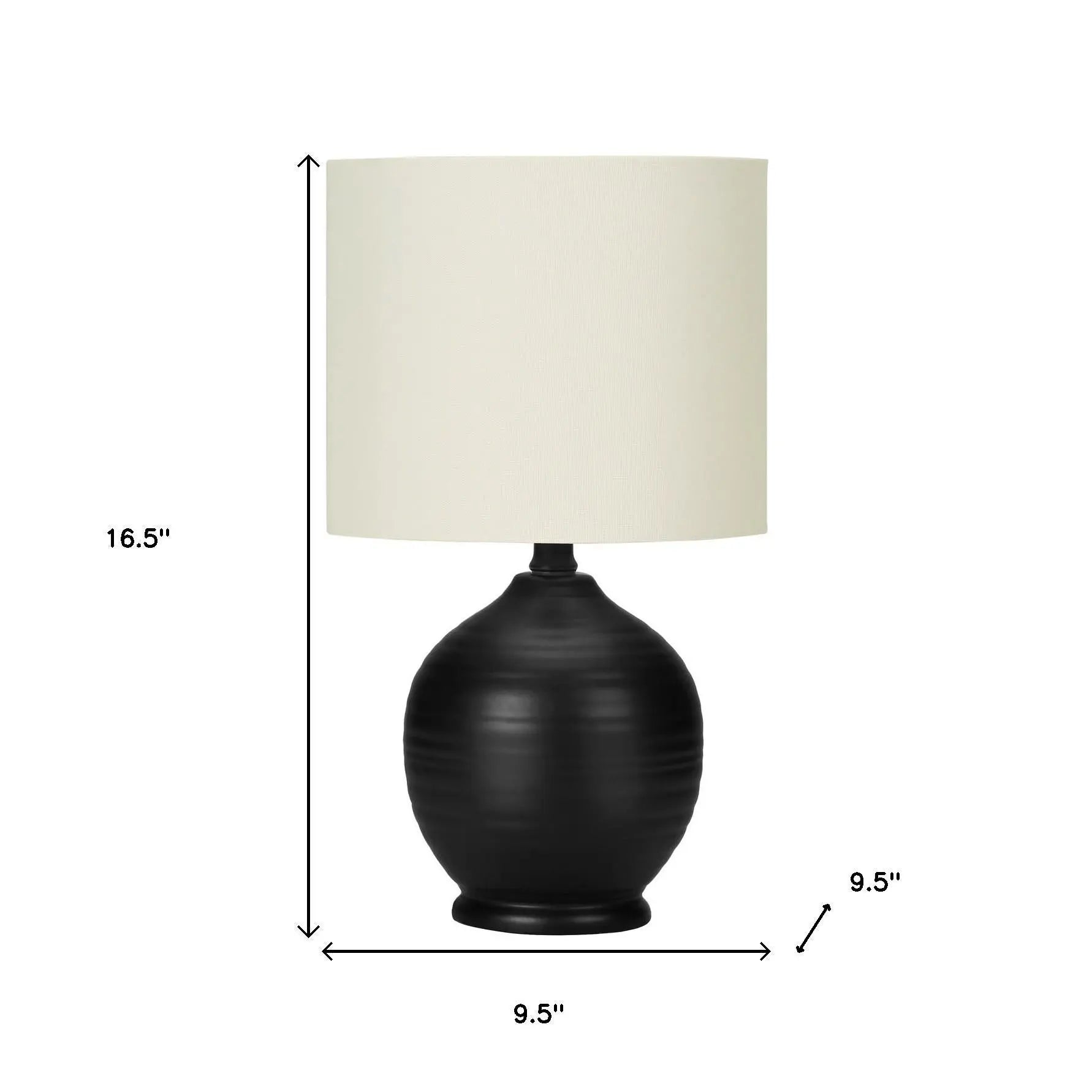 17" Black Ceramic Round Table Lamp With Ivory Drum Shade Homeroots Lighting