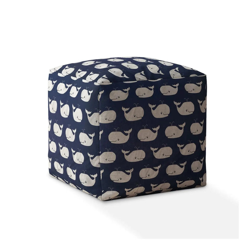 17" Blue Twill Whale Pouf Cover Homeroots Living Room