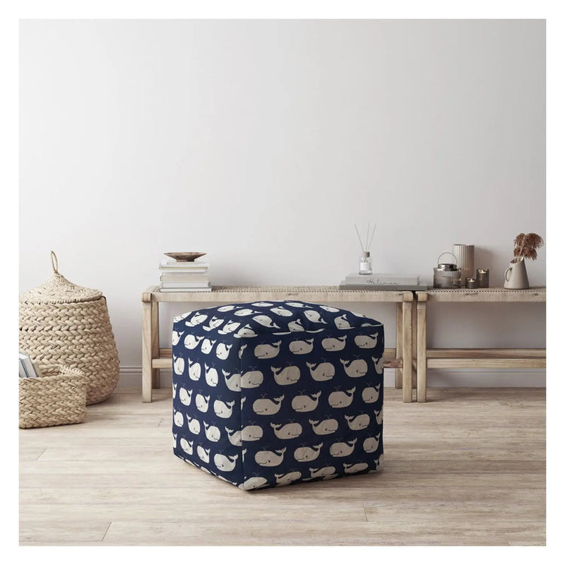 17" Blue Twill Whale Pouf Cover Homeroots Living Room