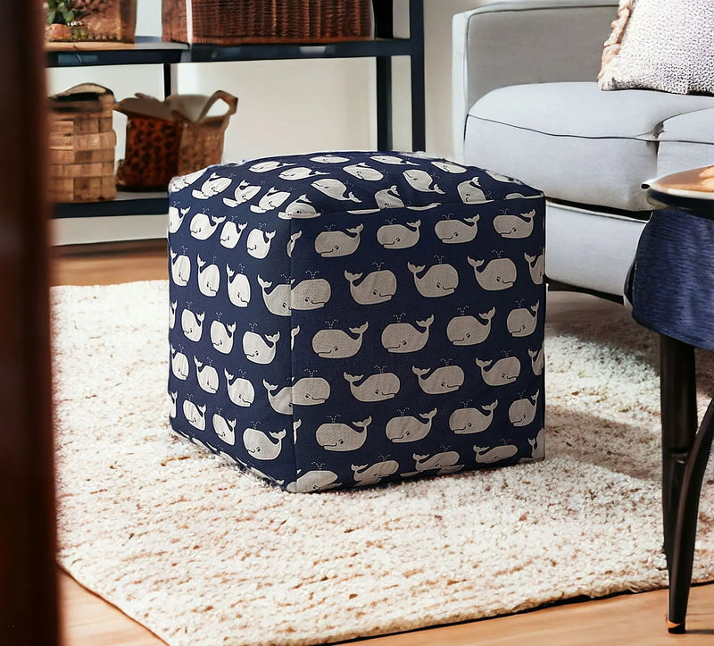 17" Blue Twill Whale Pouf Cover Homeroots Living Room