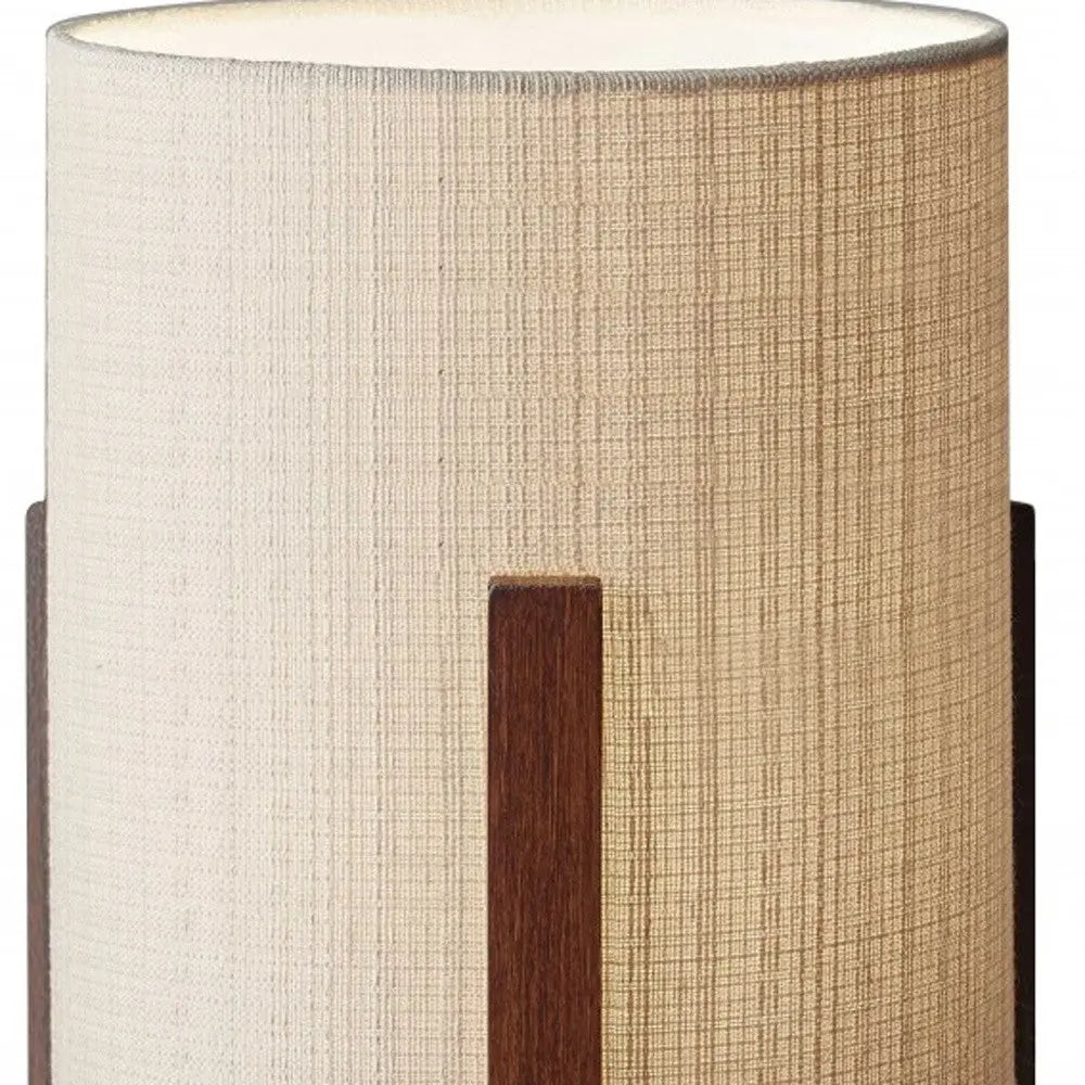 17" Brown Solid Wood Bedside Table Lamp With Natural Cylinder Shade Homeroots Lighting