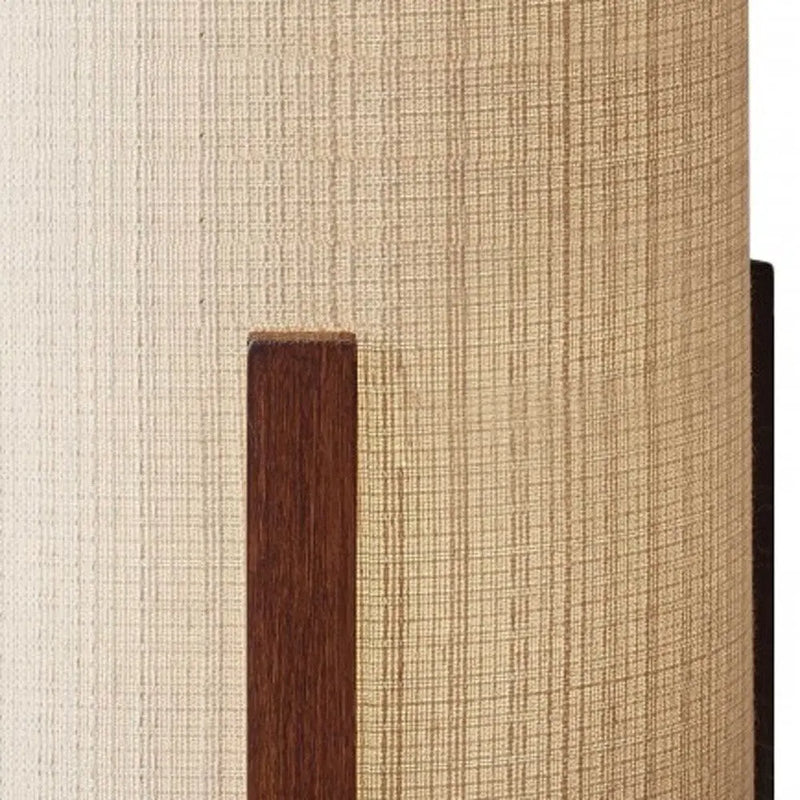 17" Brown Solid Wood Bedside Table Lamp With Natural Cylinder Shade Homeroots Lighting