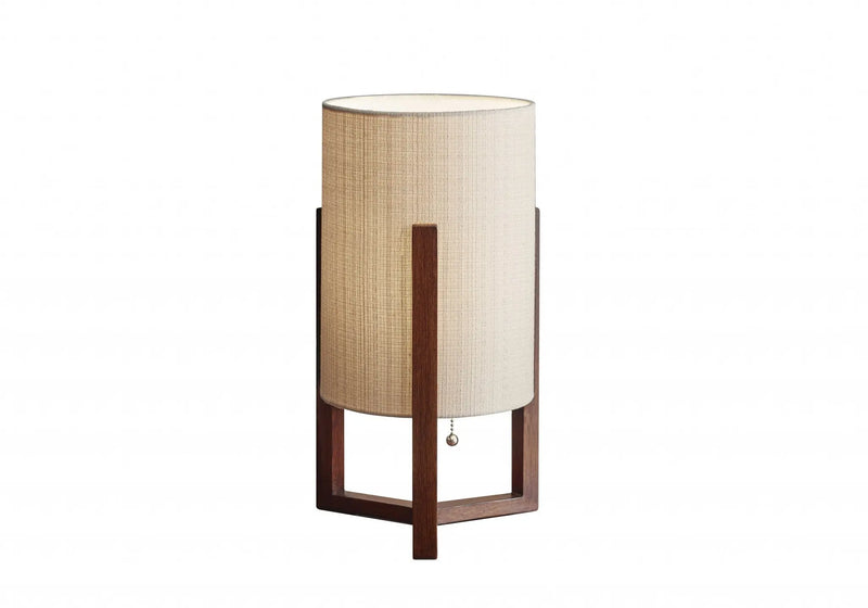 17" Brown Solid Wood Bedside Table Lamp With Natural Cylinder Shade Homeroots Lighting