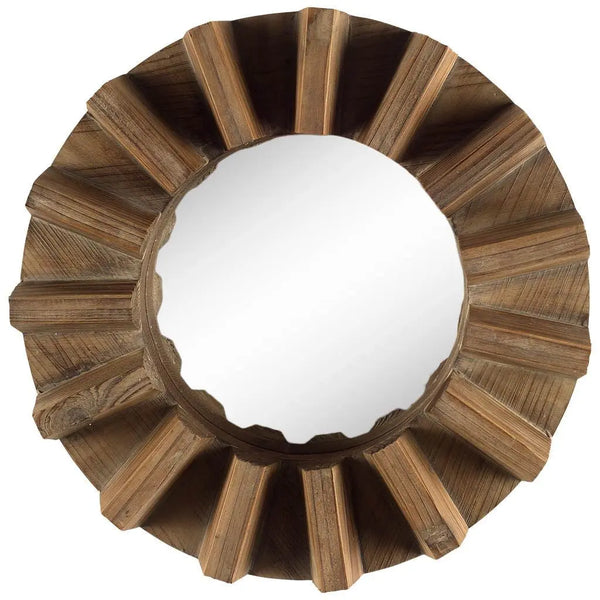 17" Brown Solid Wood Round Geometric Framed Accent Mirror Homeroots Bed & Bath