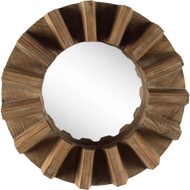 17" Brown Solid Wood Round Geometric Framed Accent Mirror Homeroots Bed & Bath