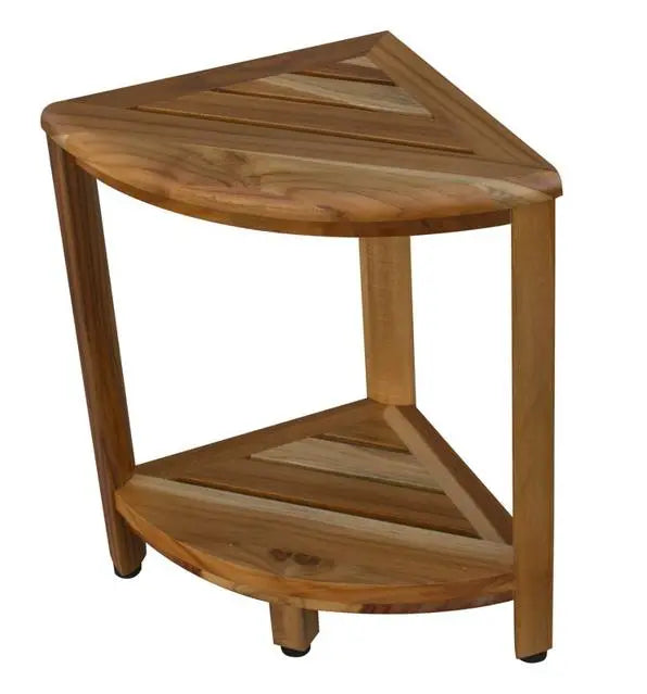 17" Brown Teak Corner Shower Bench With Shelf Homeroots Bed & Bath